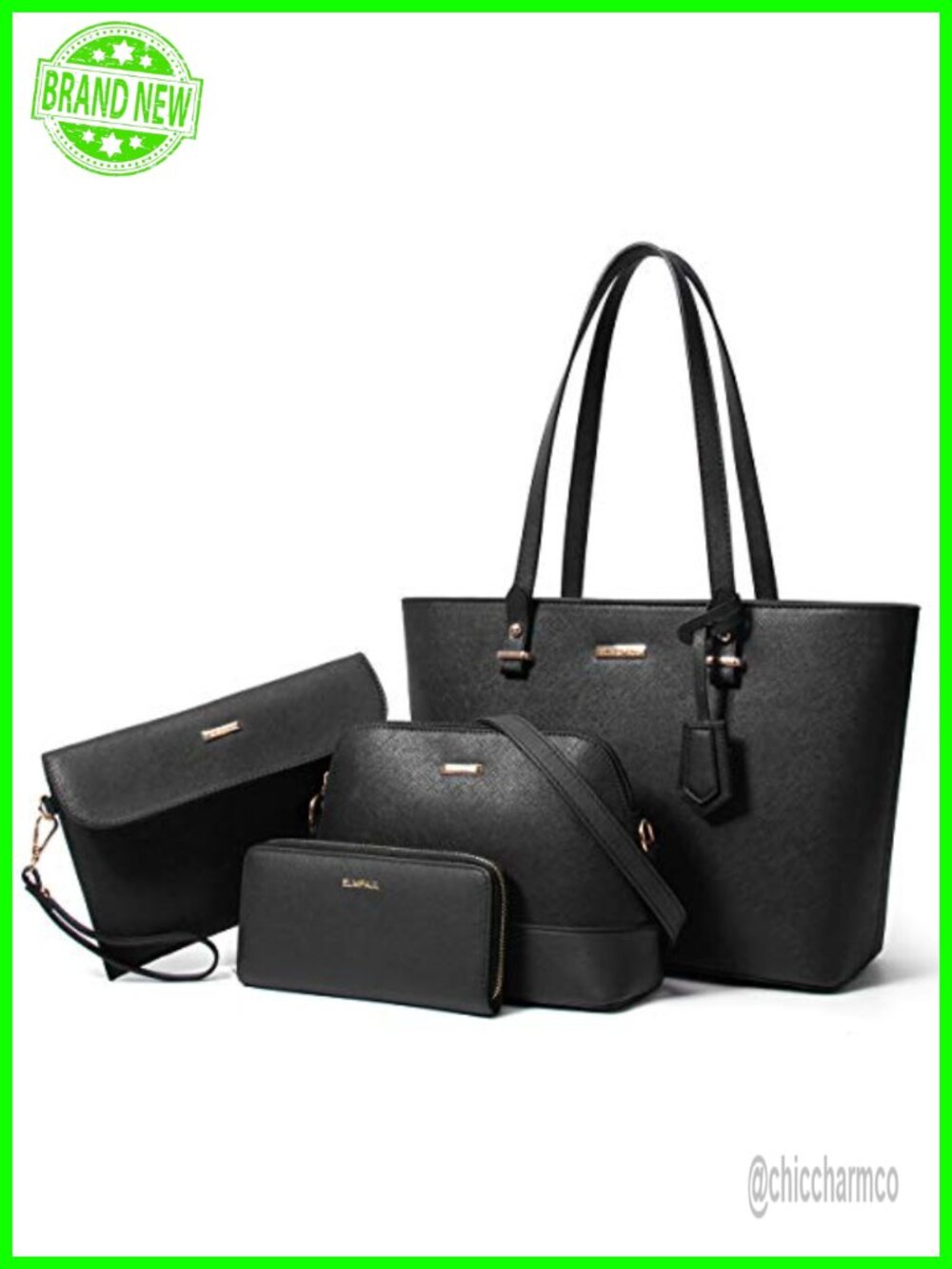 Synthetic Leather Satchel Tote Bag Wallet Clutch Set Top Handle Shoulder Purse